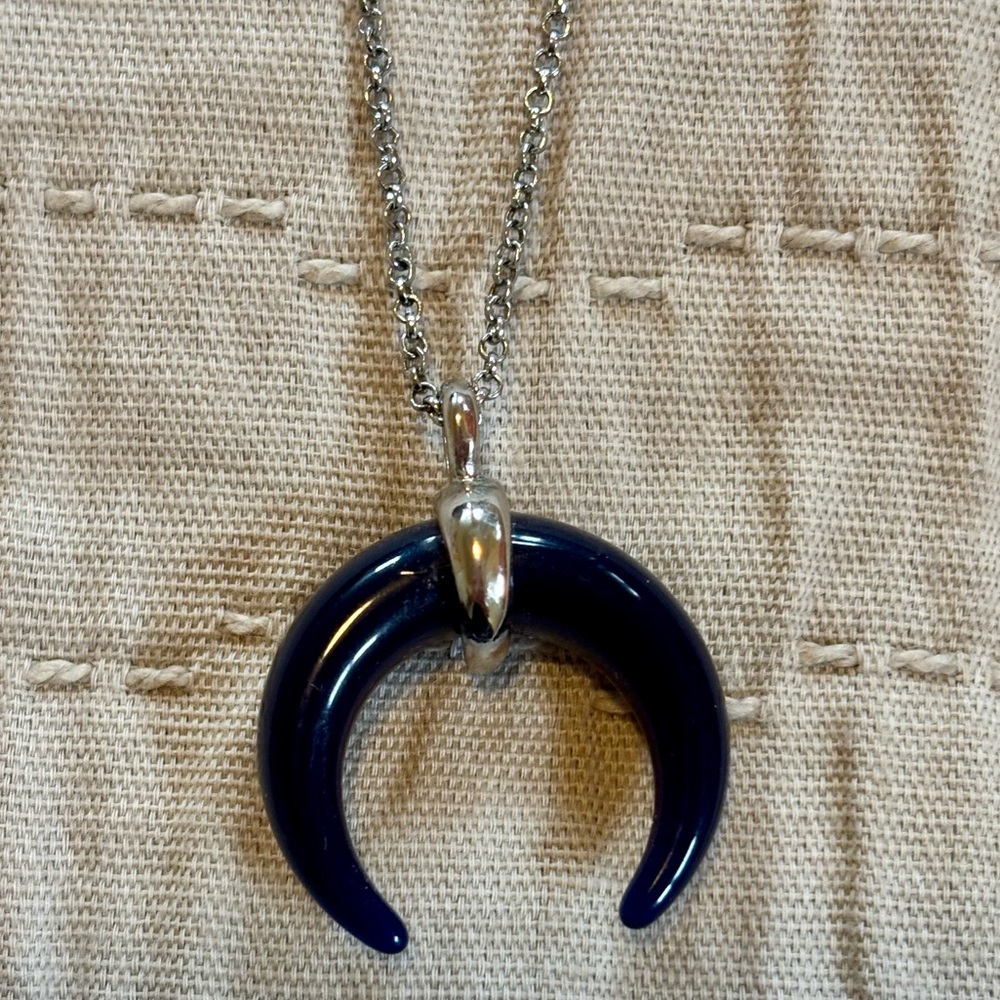 Elegant Silver Necklace with Dark Blue Moon Pendant